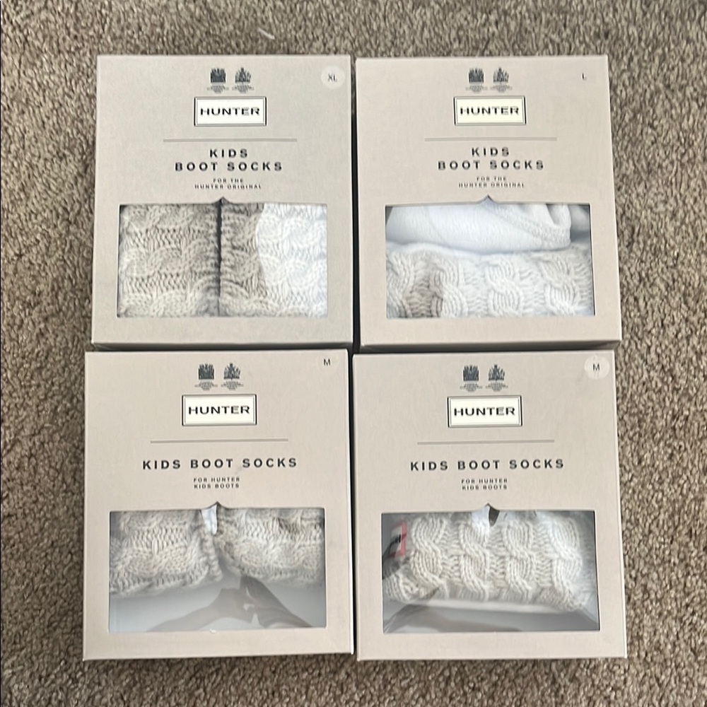 4 Hunter Kids Boot Socks - Cream Knit K 6Stitch Cable, new in box